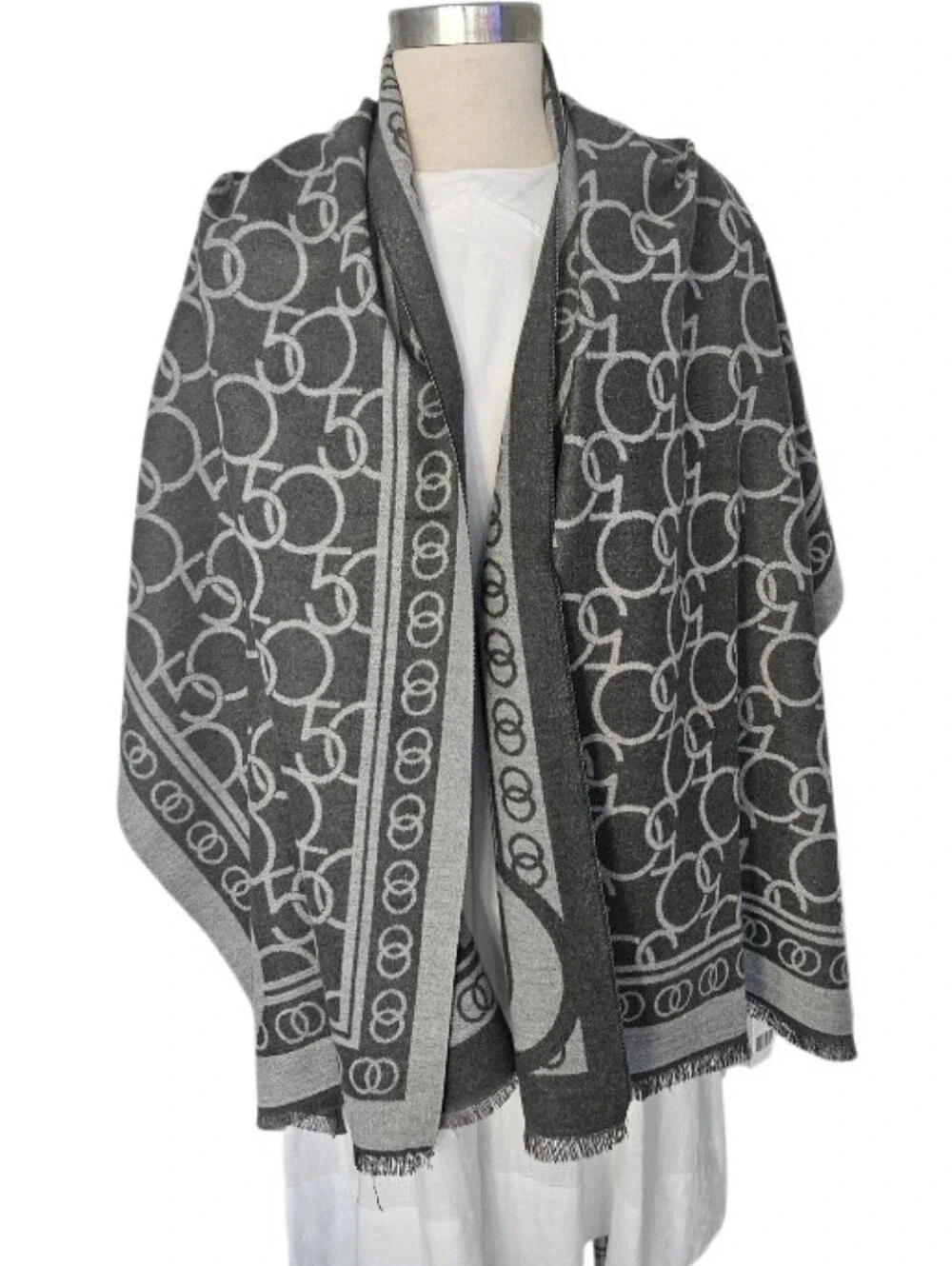 NWT 100% Bloominger Gray Patterned Women's Wrap Scarf